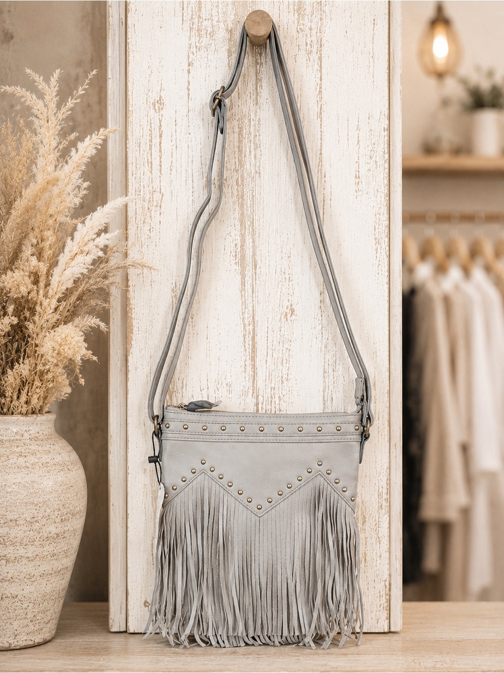 Western Fringe Crossbody Bag Vegan Leather Studded Boho Cowgirl Purse Handbag